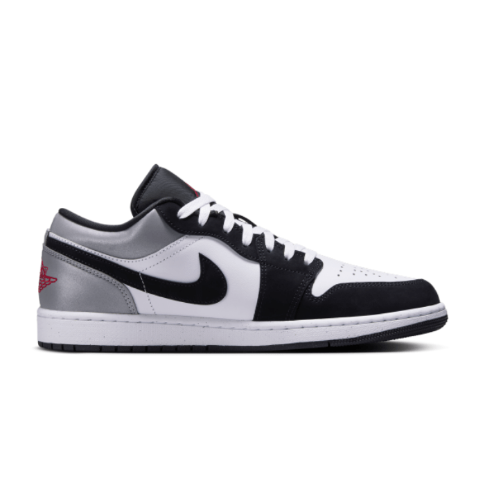 "Air Jordan 1 Low SE White Fire Red Black Matte Silver sneakers by Hype Elixir – bold low-top design with a vibrant mix of colors for a dynamic and stylish look."